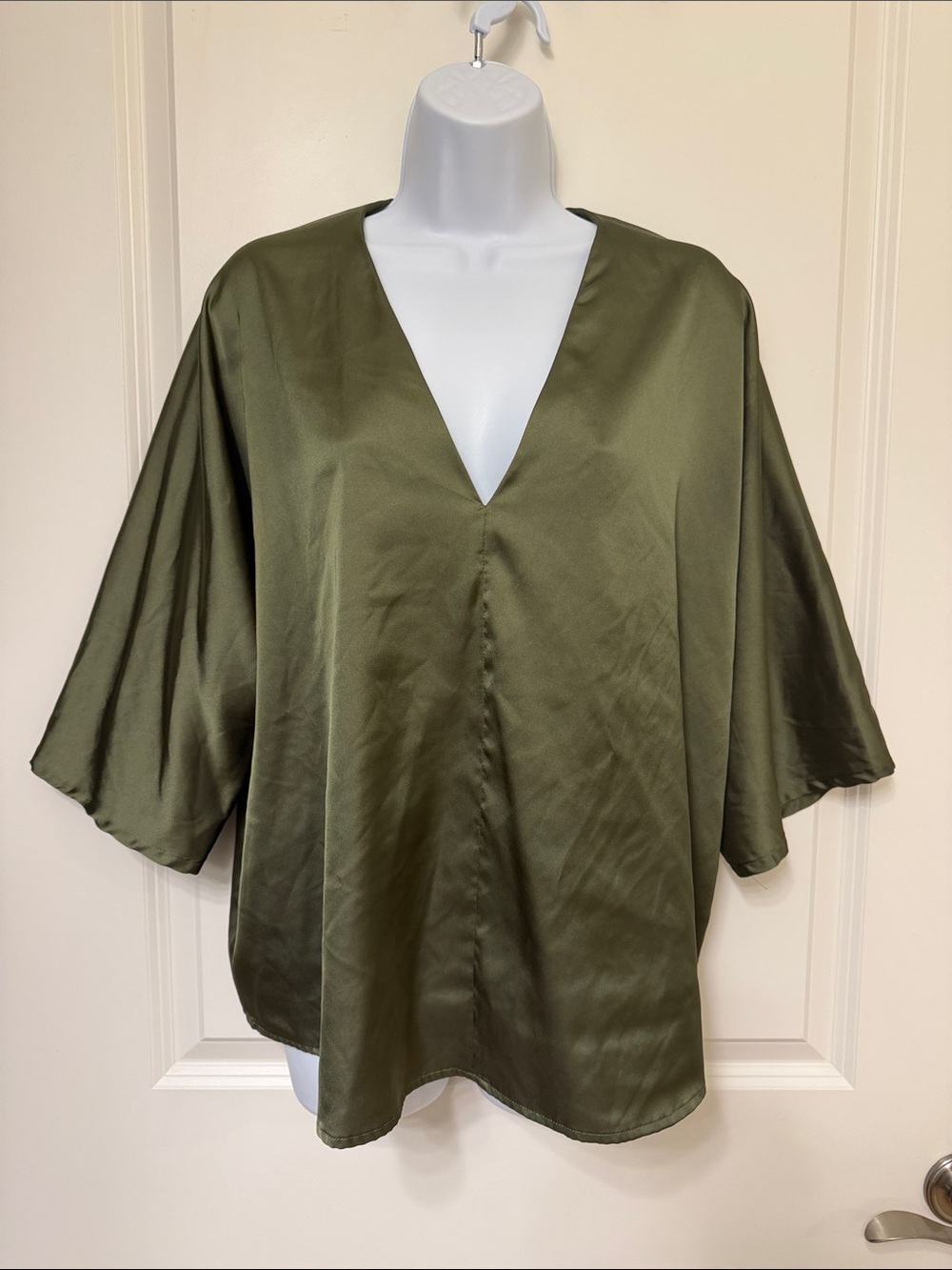 Banana Republic Olive V-Neck Satin Top